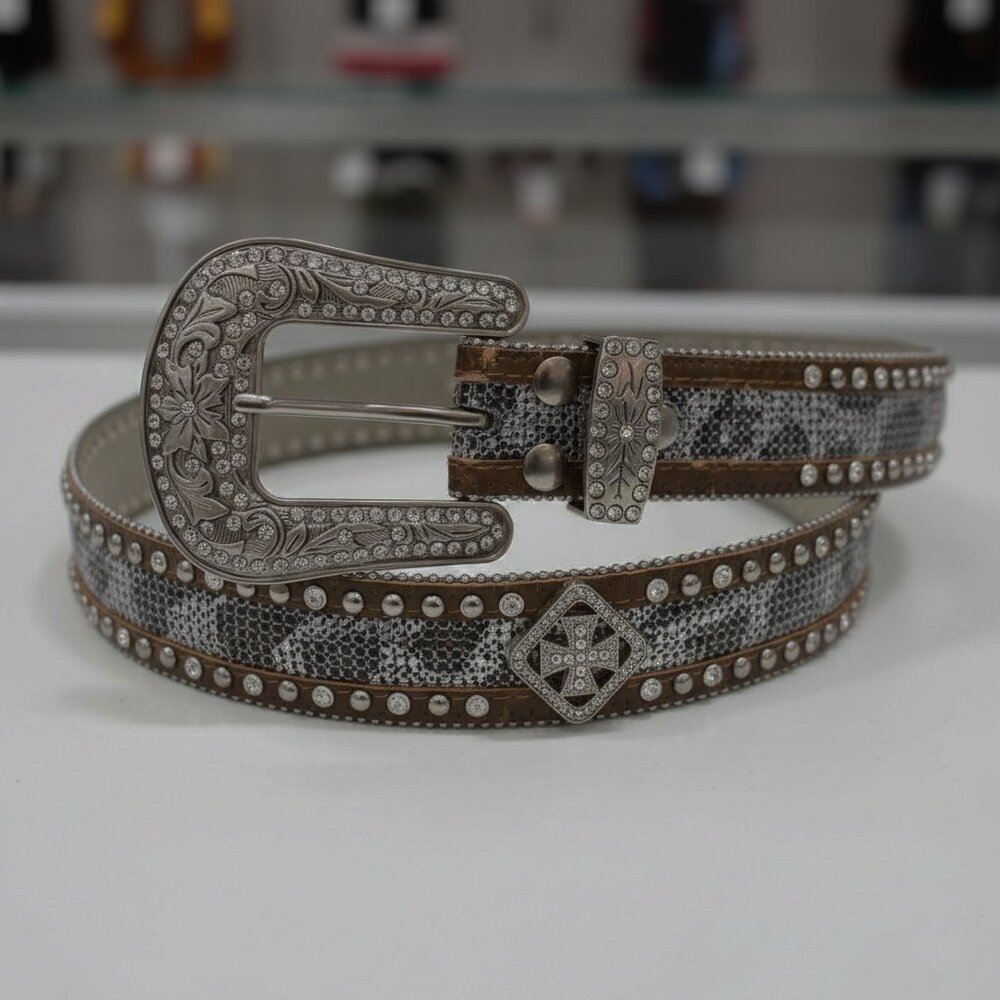Cowboy Core Western Gothic Vintage Nocona Studded Leather Belt Crystal Detail XL